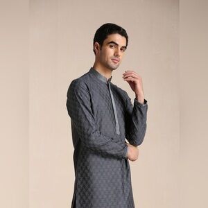 NWOT Manyavar Anchor Grey Silk Feel Kurta Pajama size M/38